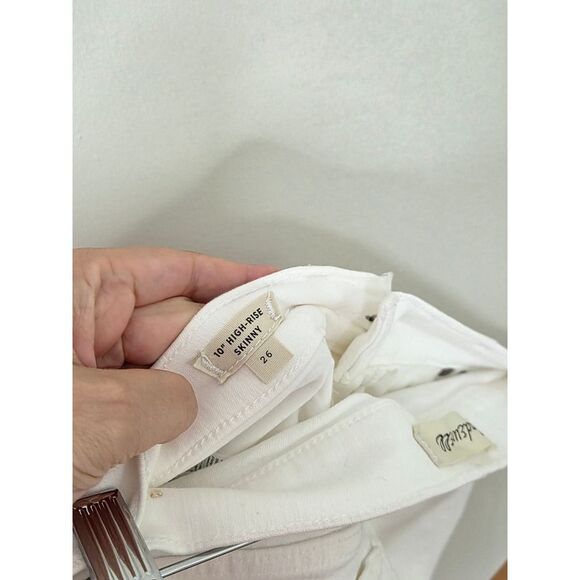 Madewell 10" High Rise Skinny Crop Jeans Button Fly Frayed Hem White Denim 26 - Picture 6 of 7